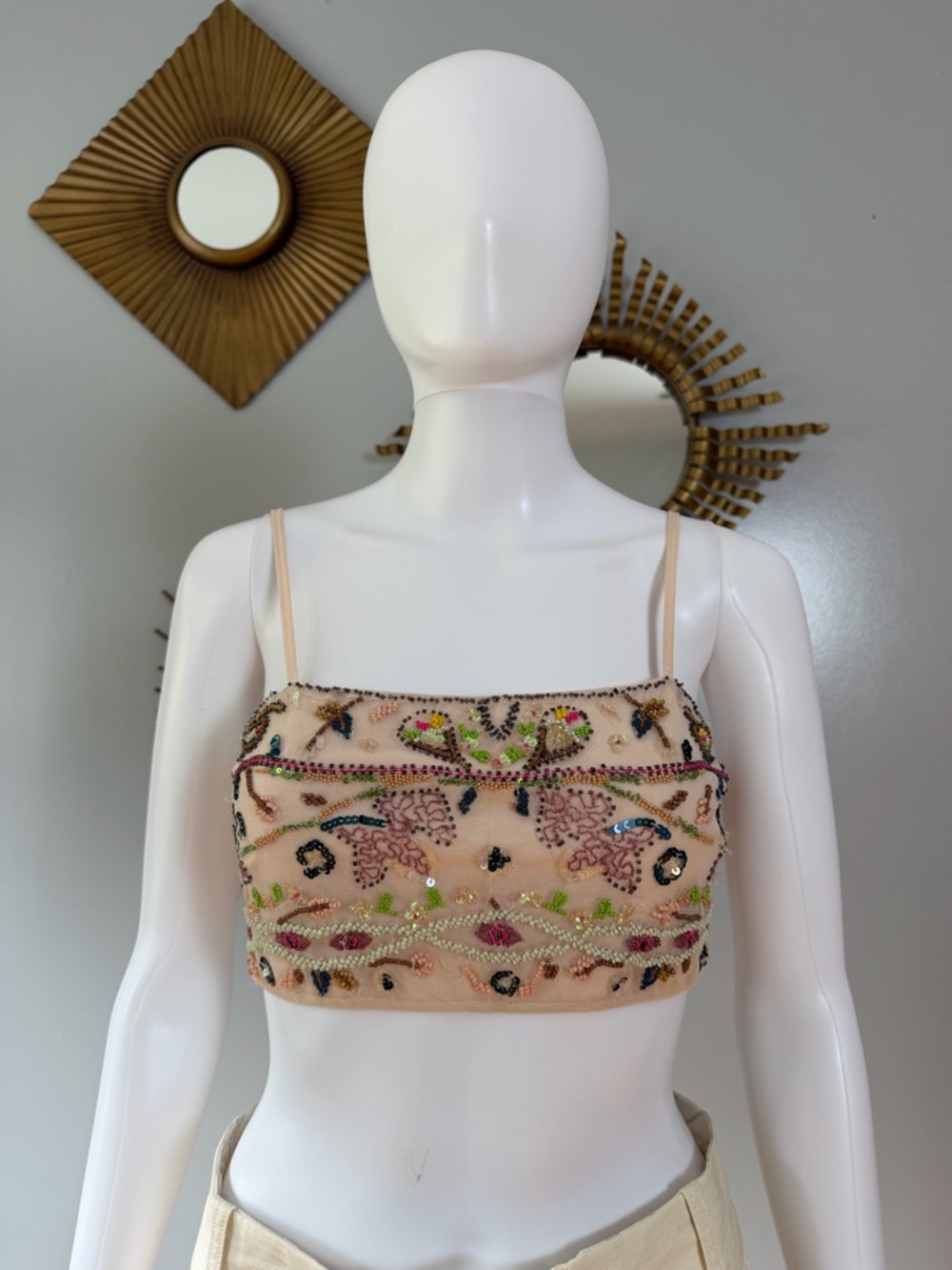 ZARA - Cream Beaded Embroidered Crop Top